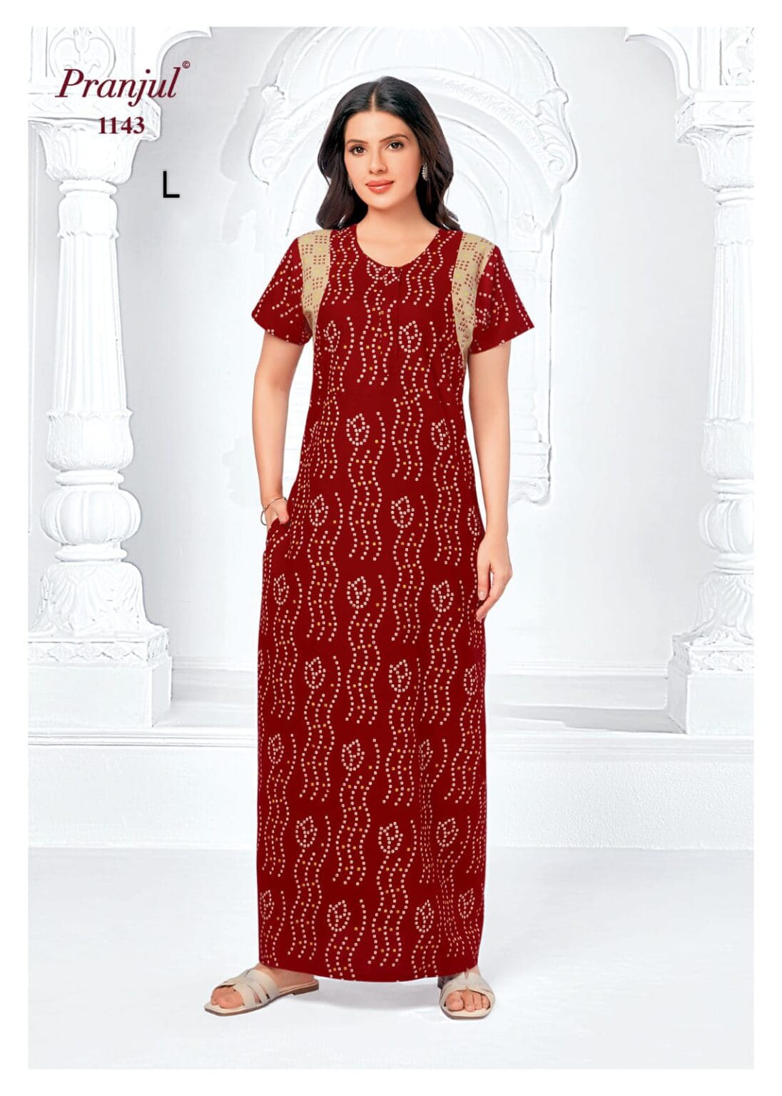 Maroon Cotton Pranjul Nighties - 1143