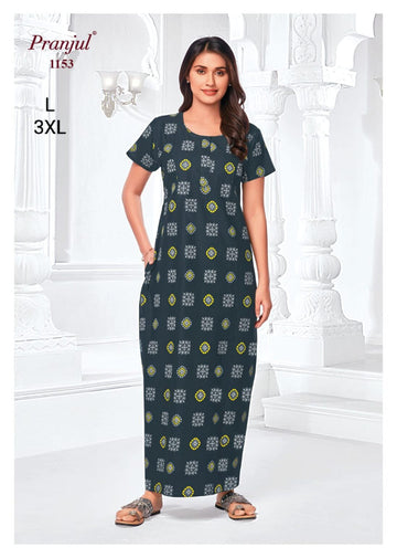 Bottle Green Cotton Pranjul Nighties - 1153