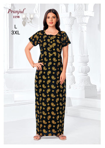Black Cotton Pranjul Nighties - 1158