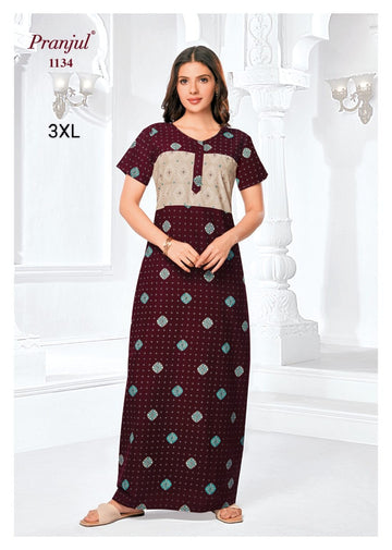 Maroon Cotton Pranjul Nighties - 1134
