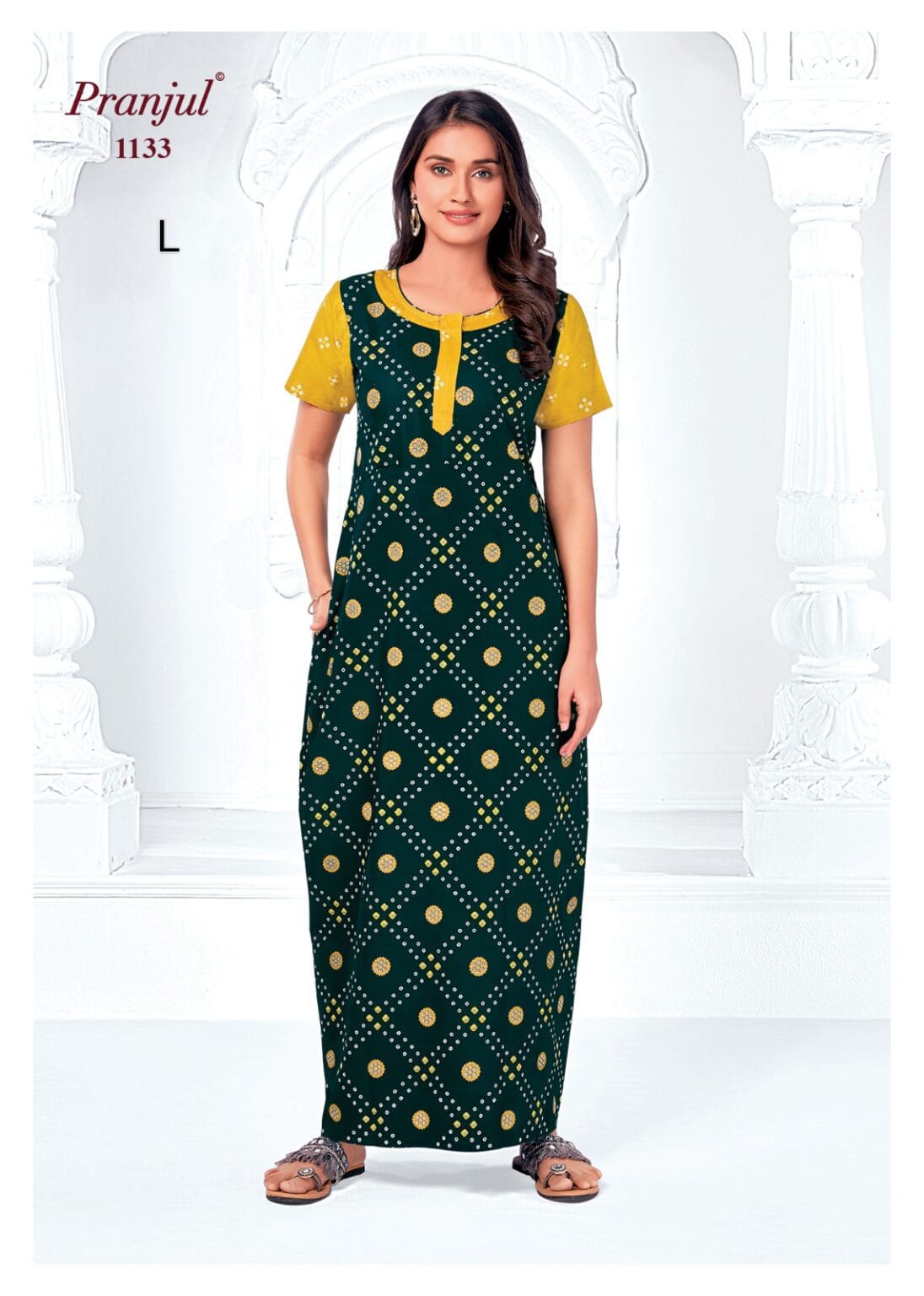 Green Cotton Pranjul Nighties - 1133