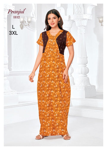 Yellow Cotton Pranjul Nighties - 1112