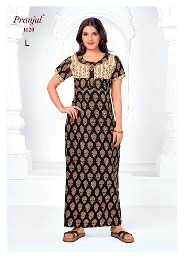 Coffee Brown Cotton Pranjul Nighties - 1120