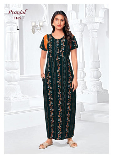 Bottle Green Cotton Pranjul Nighties - 1165