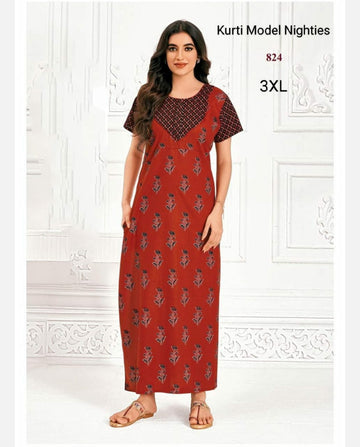 Red Cotton Pranjul Nighties -824