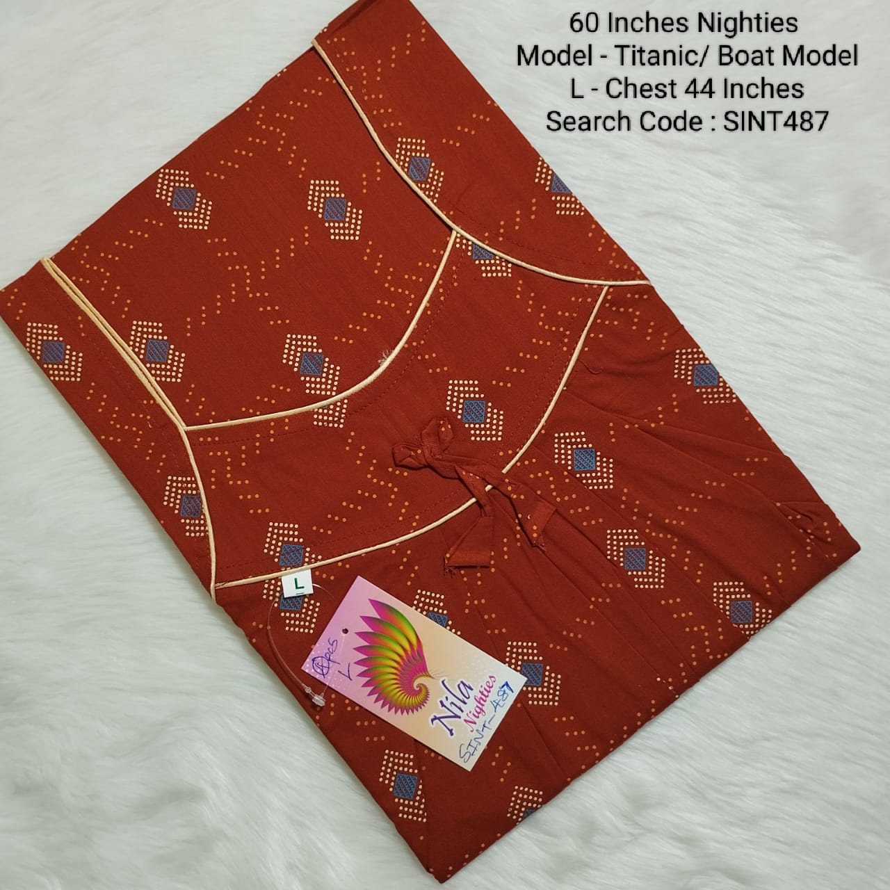 Rust Brown Cotton Nila Titanic Model 60 Inches Nighties - SINT487