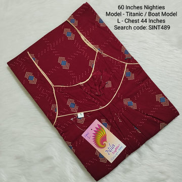 Maroon Cotton Nila Titanic Model 60 Inches Nighties - SINT489