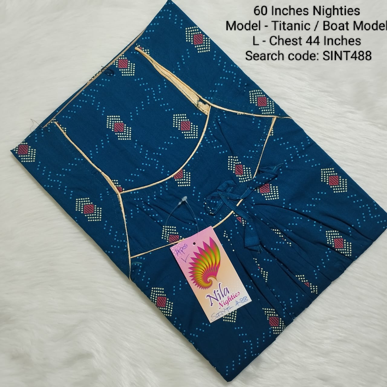 Blue Cotton Nila Titanic Model 60 Inches Nighties - SINT488