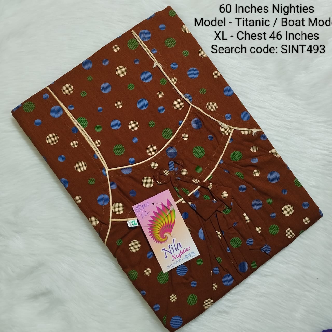 Mustard Cotton Nila Titanic Model 60 Inches Nighties - SINT493