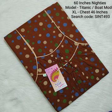 Mustard Cotton Nila Titanic Model 60 Inches Nighties - SINT493