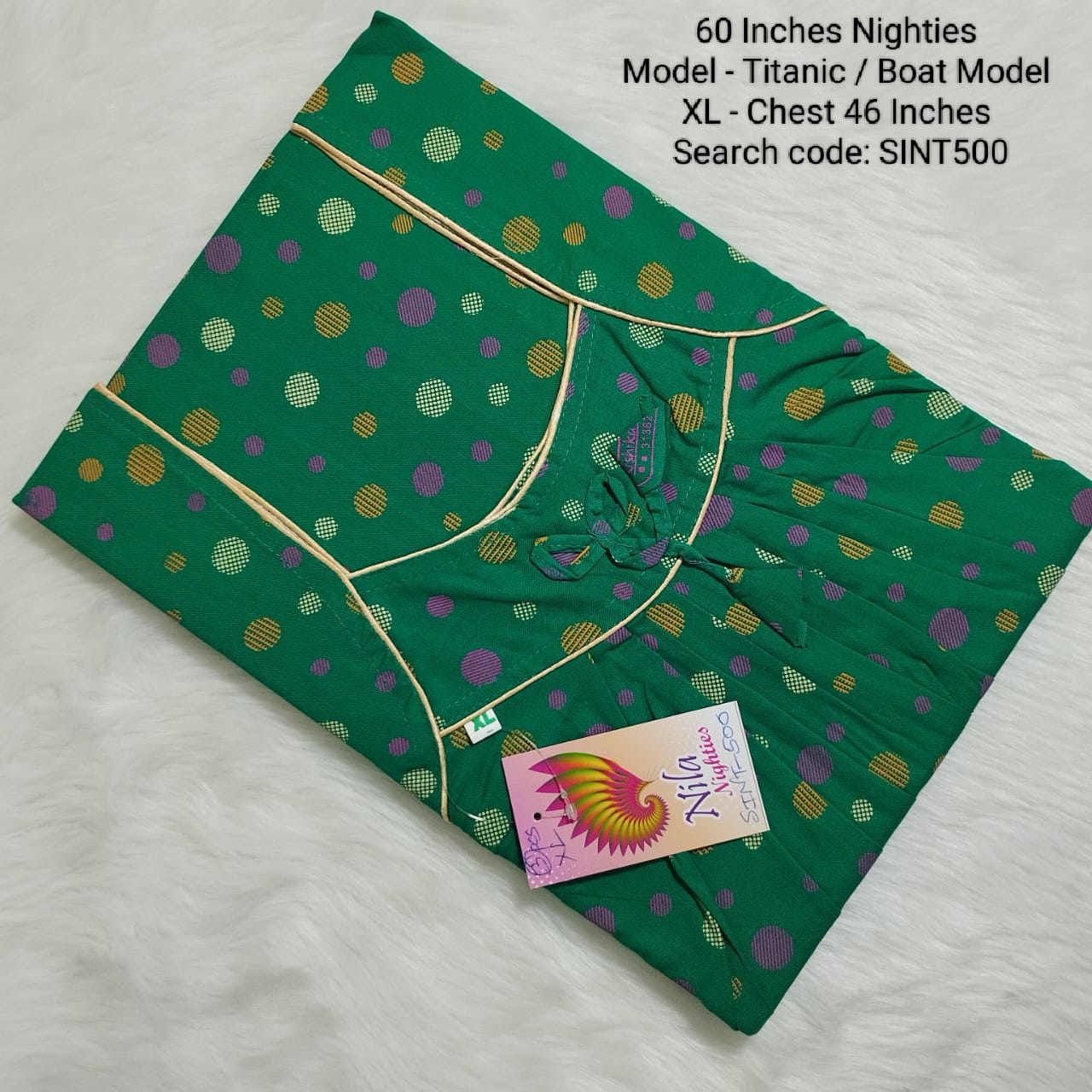 Green Cotton Nila Titanic Model 60 Inches Nighties - SIN500