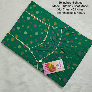 Green Cotton Nila Titanic Model 60 Inches Nighties - SIN500