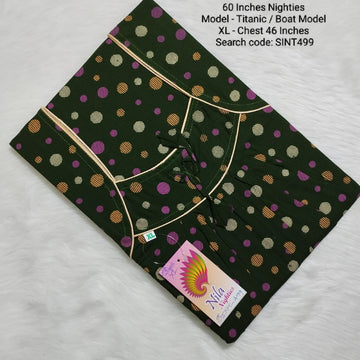 Mehandi Green Cotton Nila Titanic Model 60 Inches Nighties - SIN499