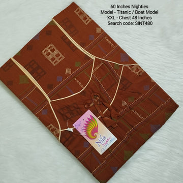 Brown Cotton Nila Titanic Model 60 Inches Nighties - SIN480