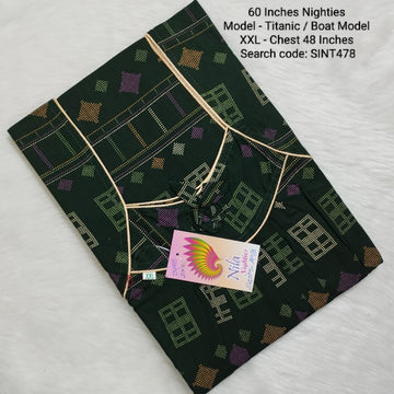 Bottle Green Cotton Nila Titanic Model 60 Inches Nighties - SIN478