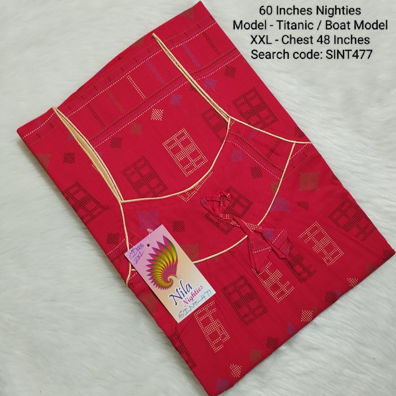 Red Cotton Nila Titanic Model 60 Inches Nighties - SIN477