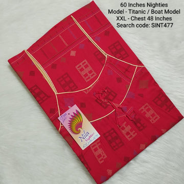 Red Cotton Nila Titanic Model 60 Inches Nighties - SIN477