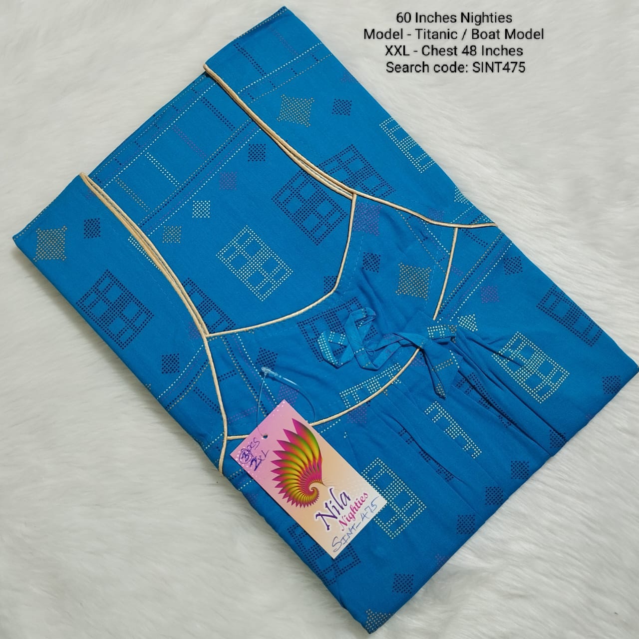 Sky Blue Cotton Nila Titanic Model 60 Inches Nighties - SIN475