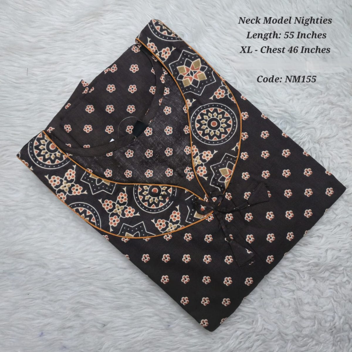 Coffee Brown Cotton Nila Neck Model Nighties -NM155