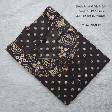 Coffee Brown Cotton Nila Neck Model Nighties -NM155