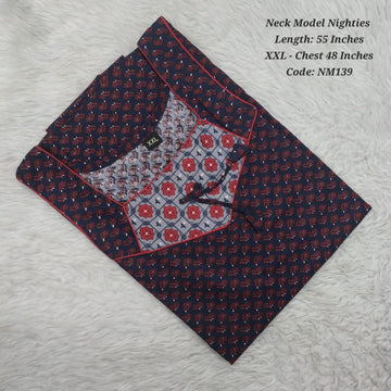 Navy Blue Cotton Nila Neck Model Nighties -NM139