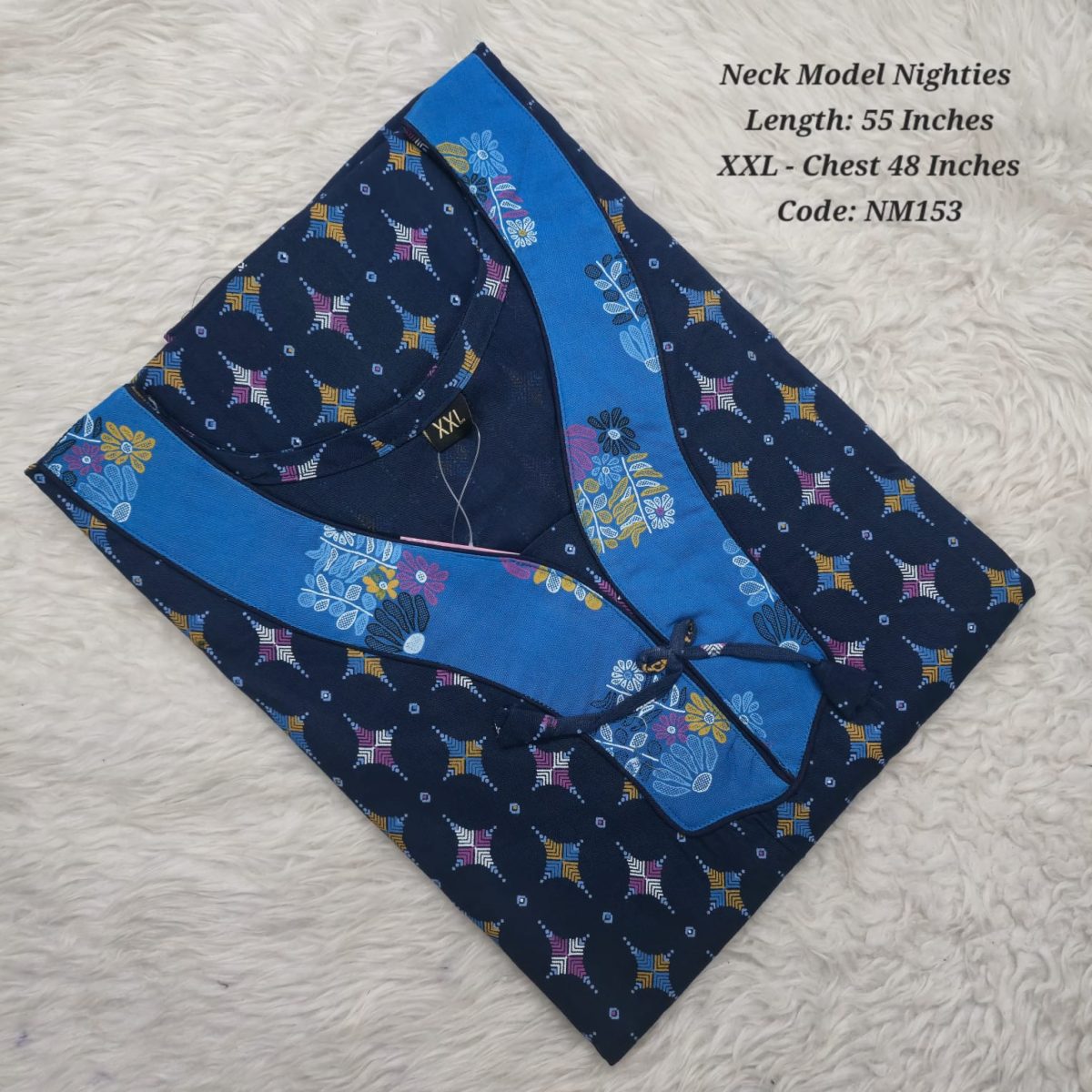 Navy Blue Cotton Nila Neck Model Nighties -NM153