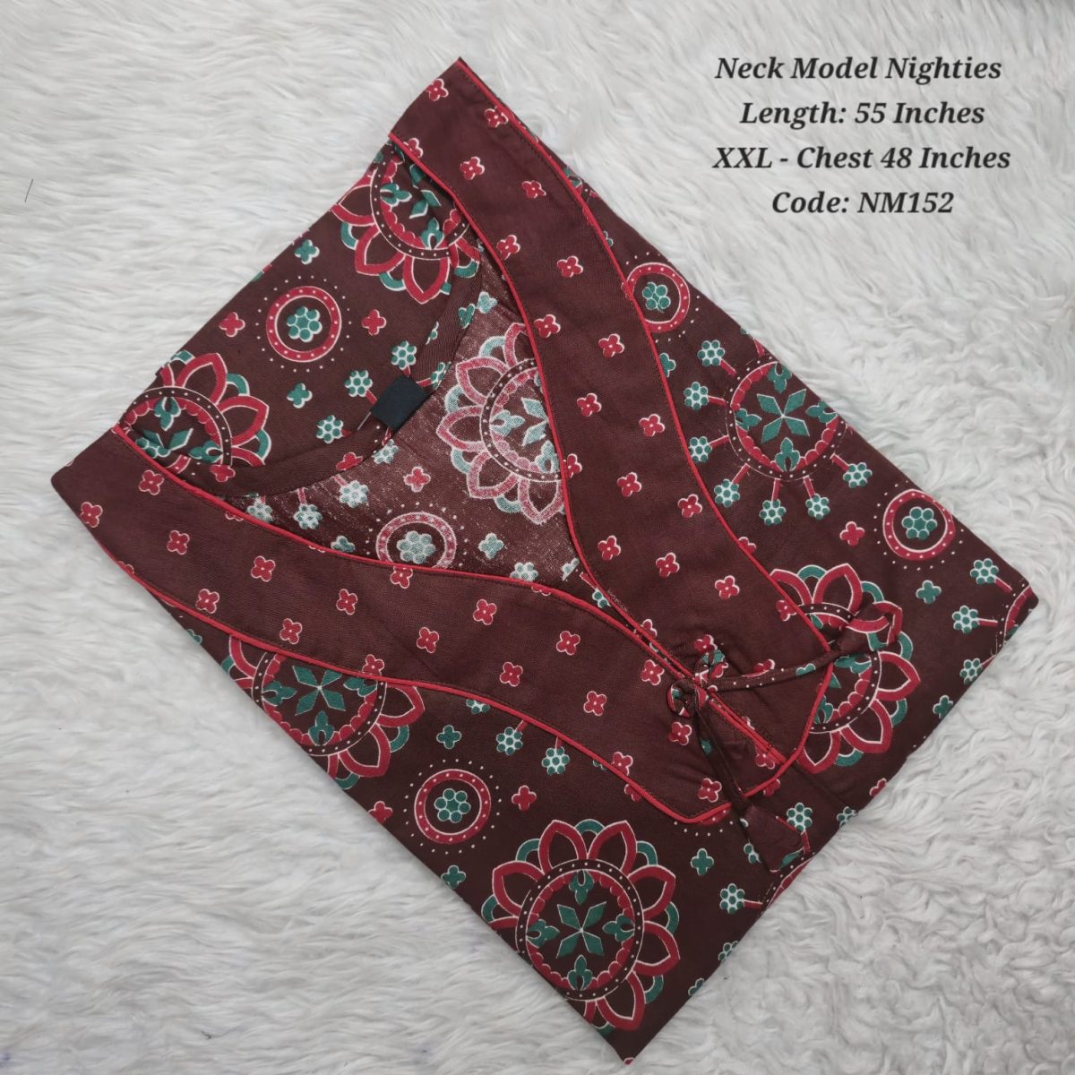 Brown Cotton Nila Neck Model Nighties -NM152