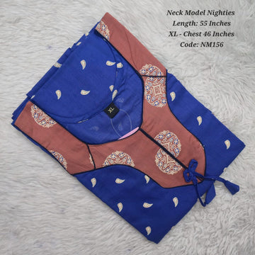 Ink Blue Cotton Nila Neck Model Nighties -NM156