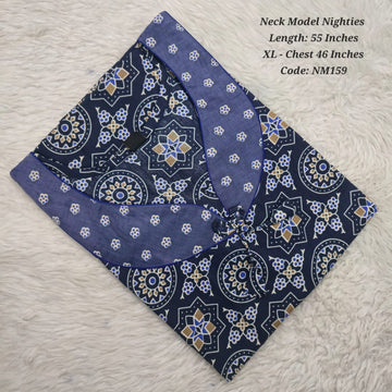 Navy Blue Cotton Nila Neck Model Nighties -NM159