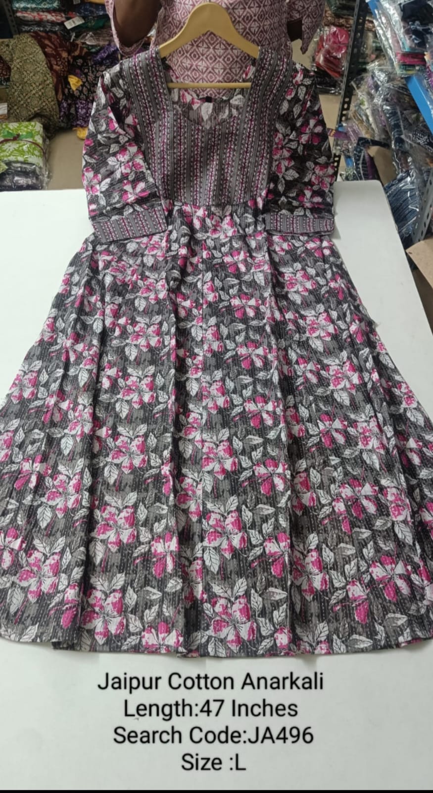 Pink Jaipur Cotton Kantha Anarkali - JA496