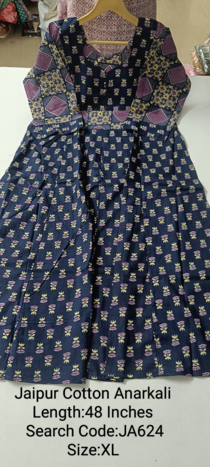 Navy Blue Jaipur Cotton Anarkali - JA624