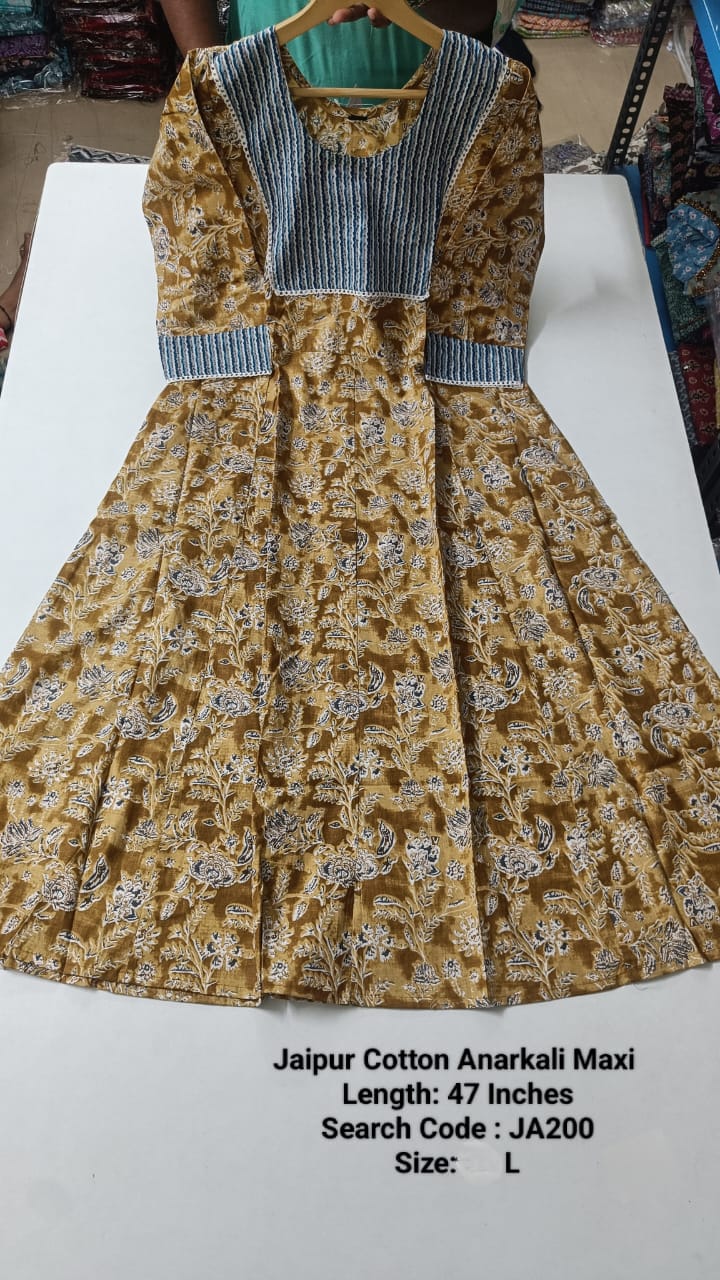 Mustard Jaipur Cotton Anarkali - JA200