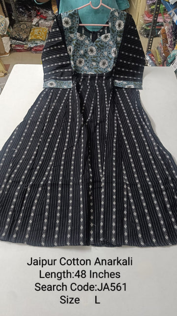 Black Jaipur Cotton Anarkali - JA561