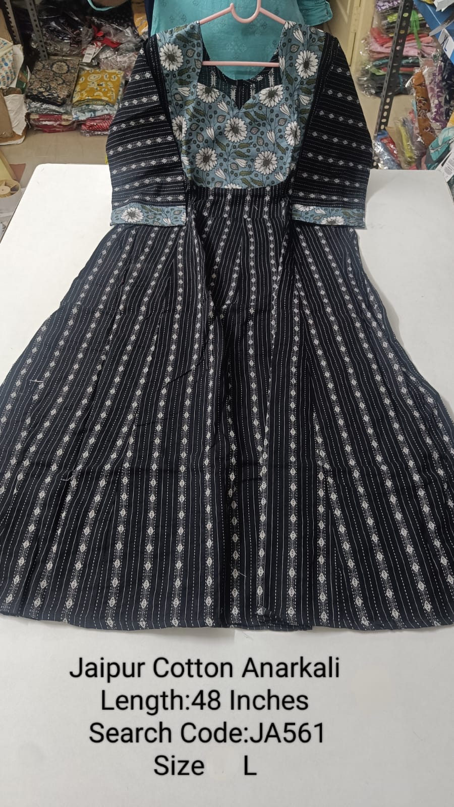 Black Jaipur Cotton Anarkali - JA561