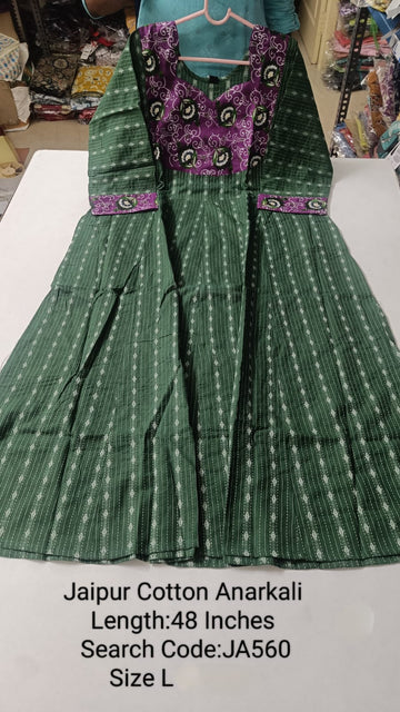 Green Jaipur Cotton Anarkali - JA560