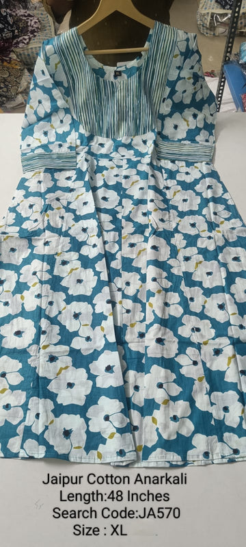 Teal Jaipur Cotton Anarkali - JA570