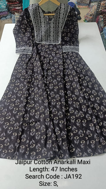 Black Jaipur Cotton Anarkali - JA192