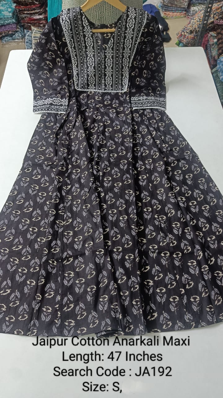 Black Jaipur Cotton Anarkali - JA192