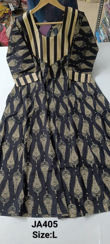 Black Jaipur Cotton Anarkali - JA405