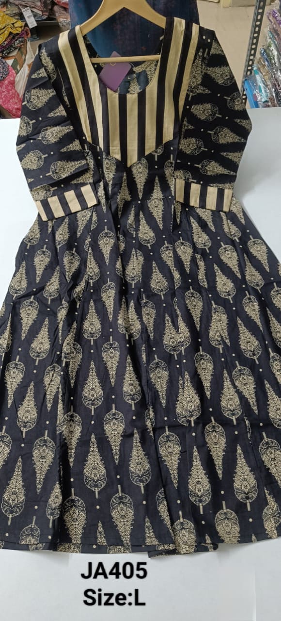 Black Jaipur Cotton Anarkali - JA405