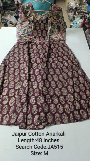 Maroon Jaipur Cotton Anarkali - JA515