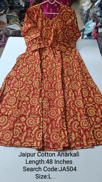 Red Jaipur Cotton Anarkali - JA504