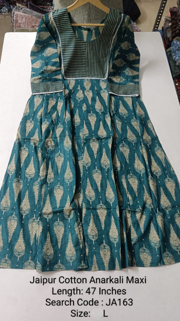 Green Jaipur Cotton Anarkali - JA163