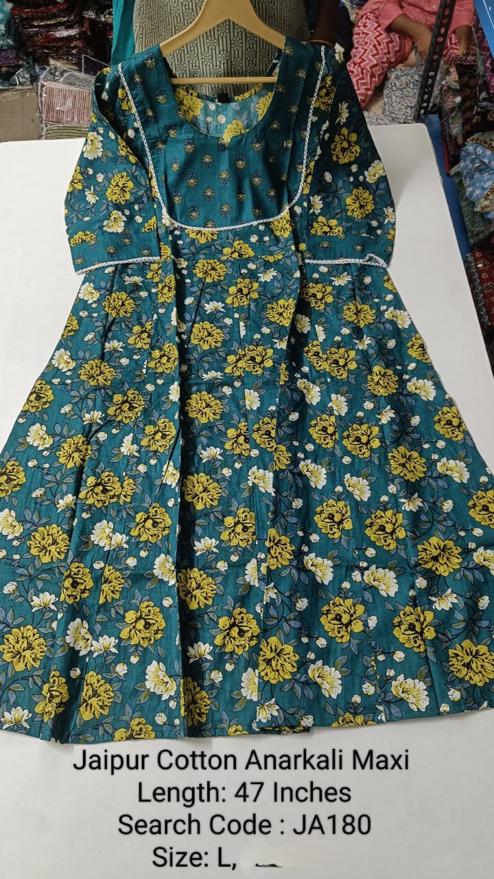 Green Jaipur Cotton Anarkali - JA180