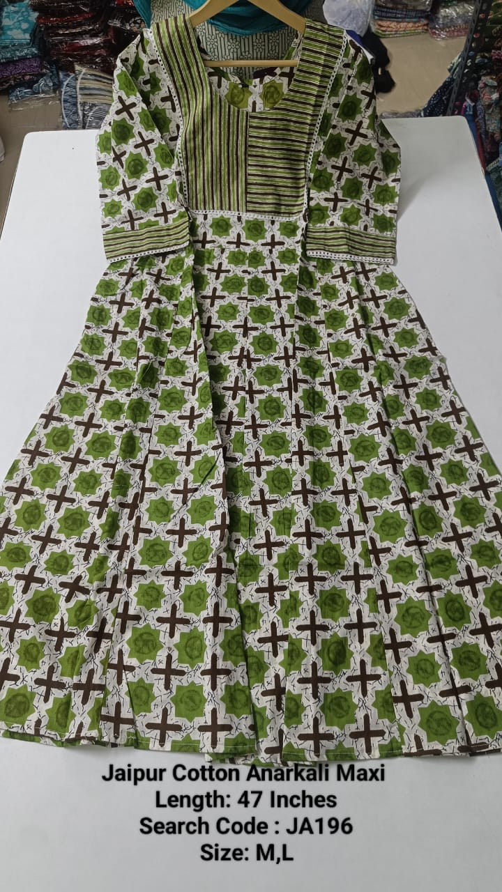 Green Jaipur Cotton Anarkali - JA196