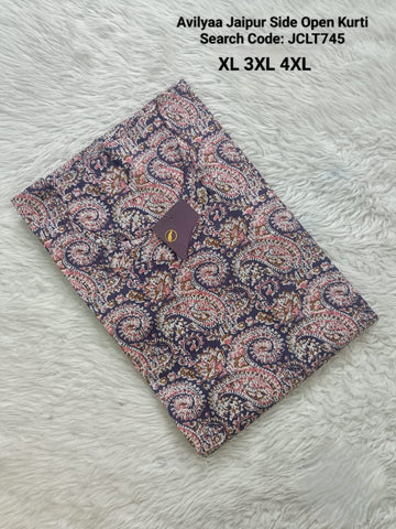 Purple Jaipur Cotton Side Open Kurti Top Only Collection -JCLT745