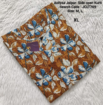 Rust Brown Jaipur Cotton Side Open Kurti Top Only Collection -JCLT769