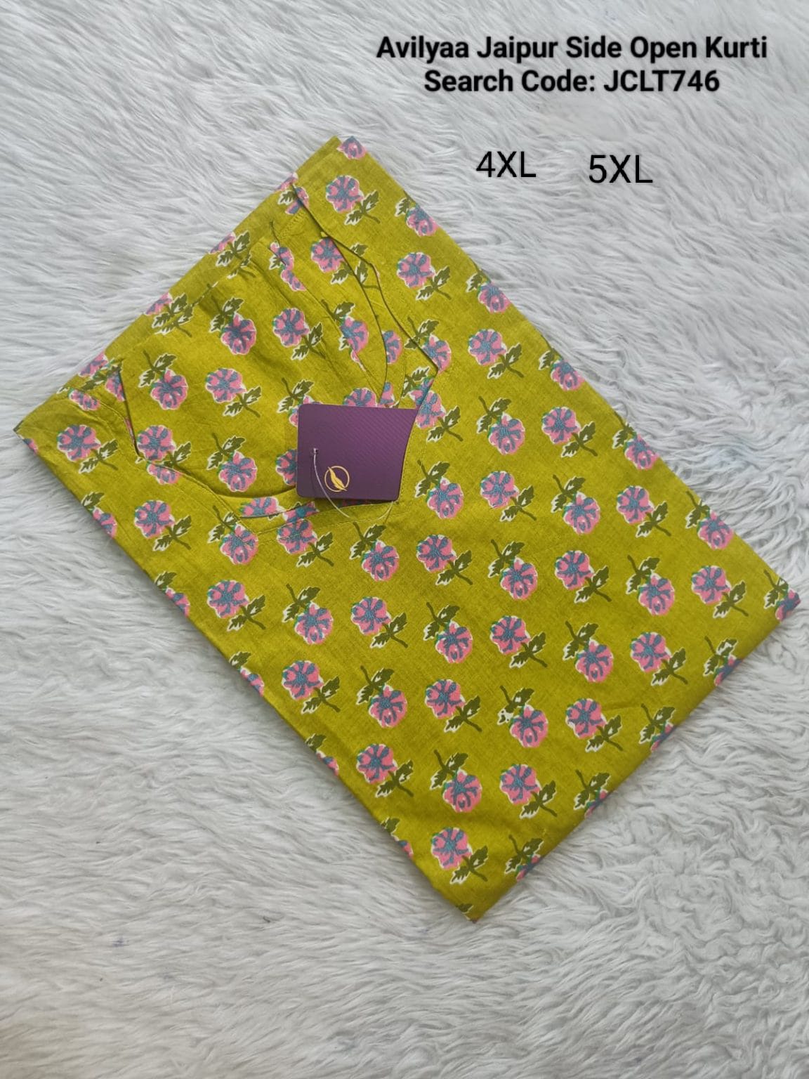 Mustard Jaipur Cotton Side Open Kurti Top Only Collection -JCLT746