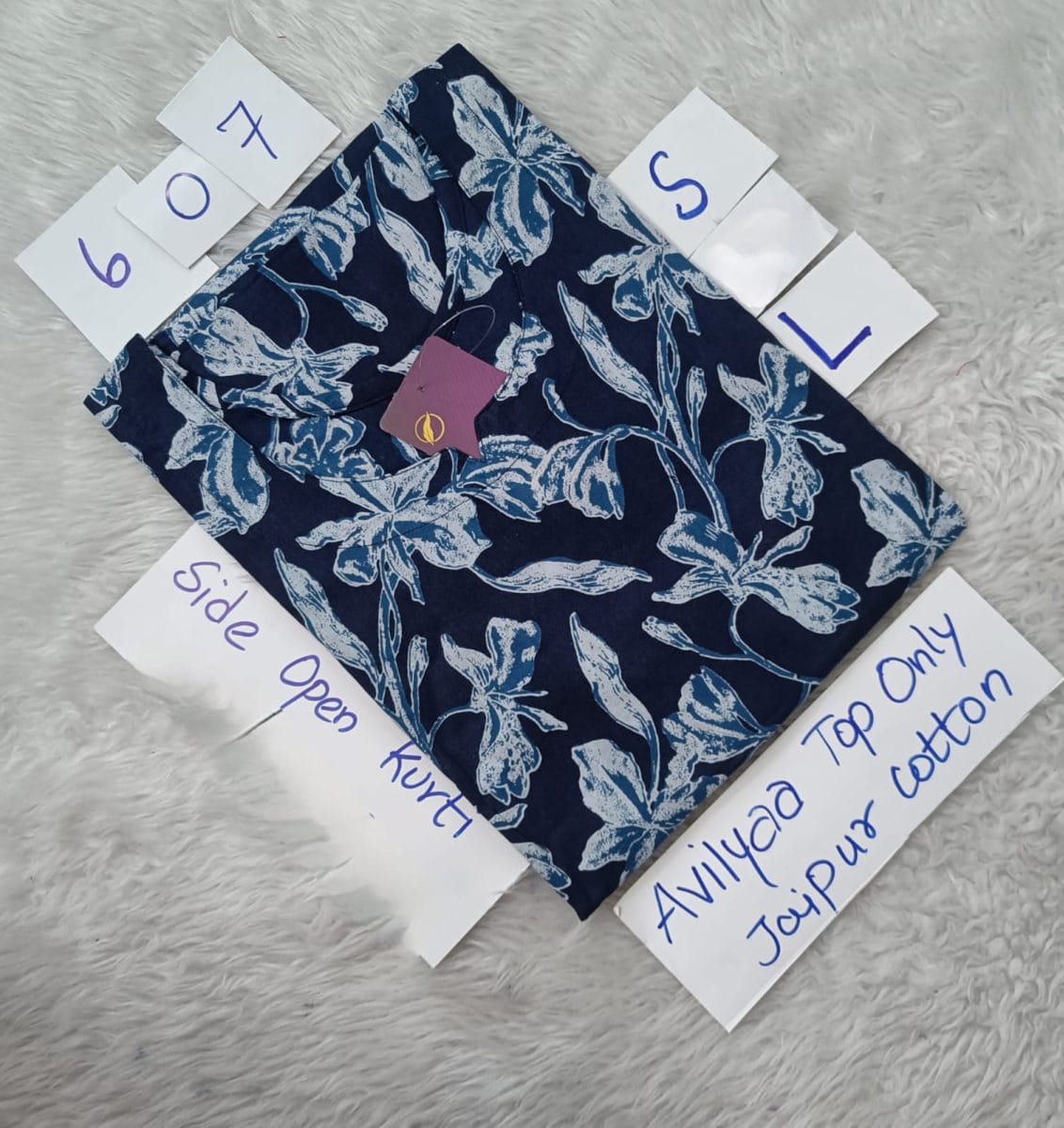 Ink Blue Jaipur Cotton Side Open Kurti Top Only Collection -JCLT607