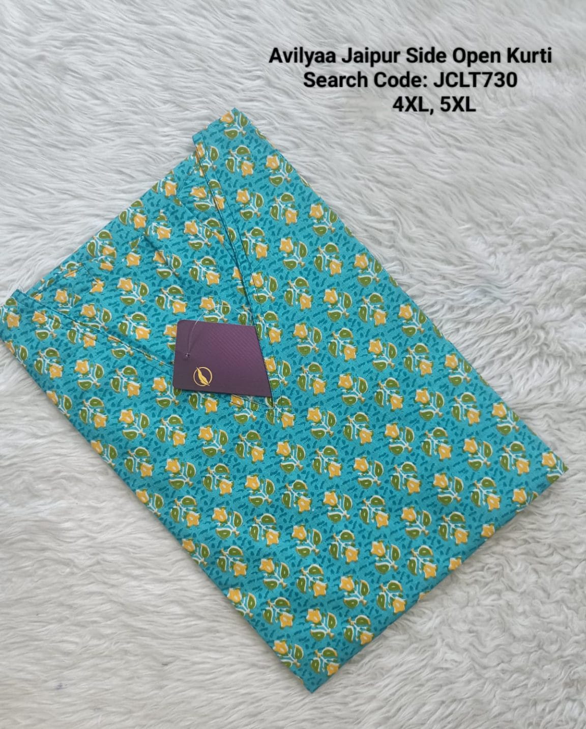 Blue Jaipur Cotton Side Open Kurti Top Only Collection -JCLT730